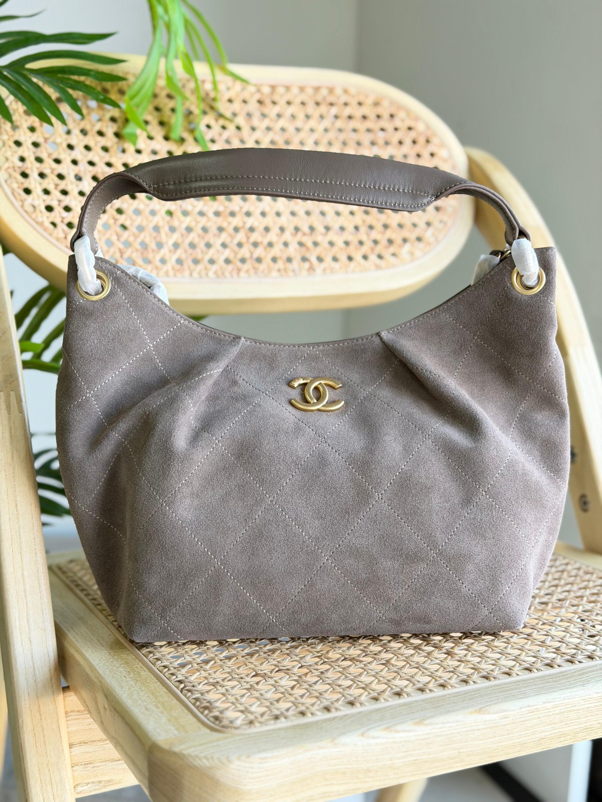 Chanel Hobo Bag Suede leather grey colour