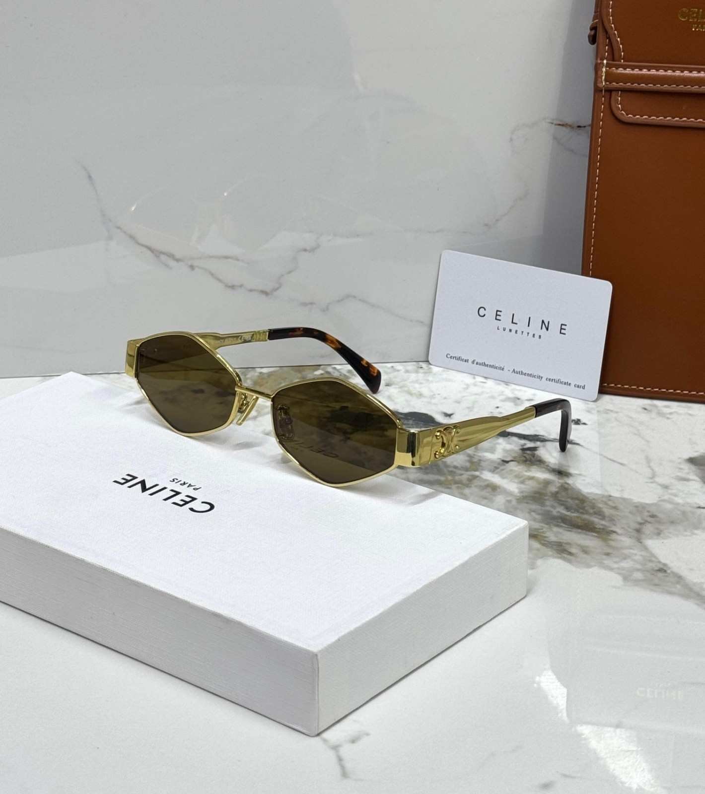 Celine women's hexagonal metal sunglass brown