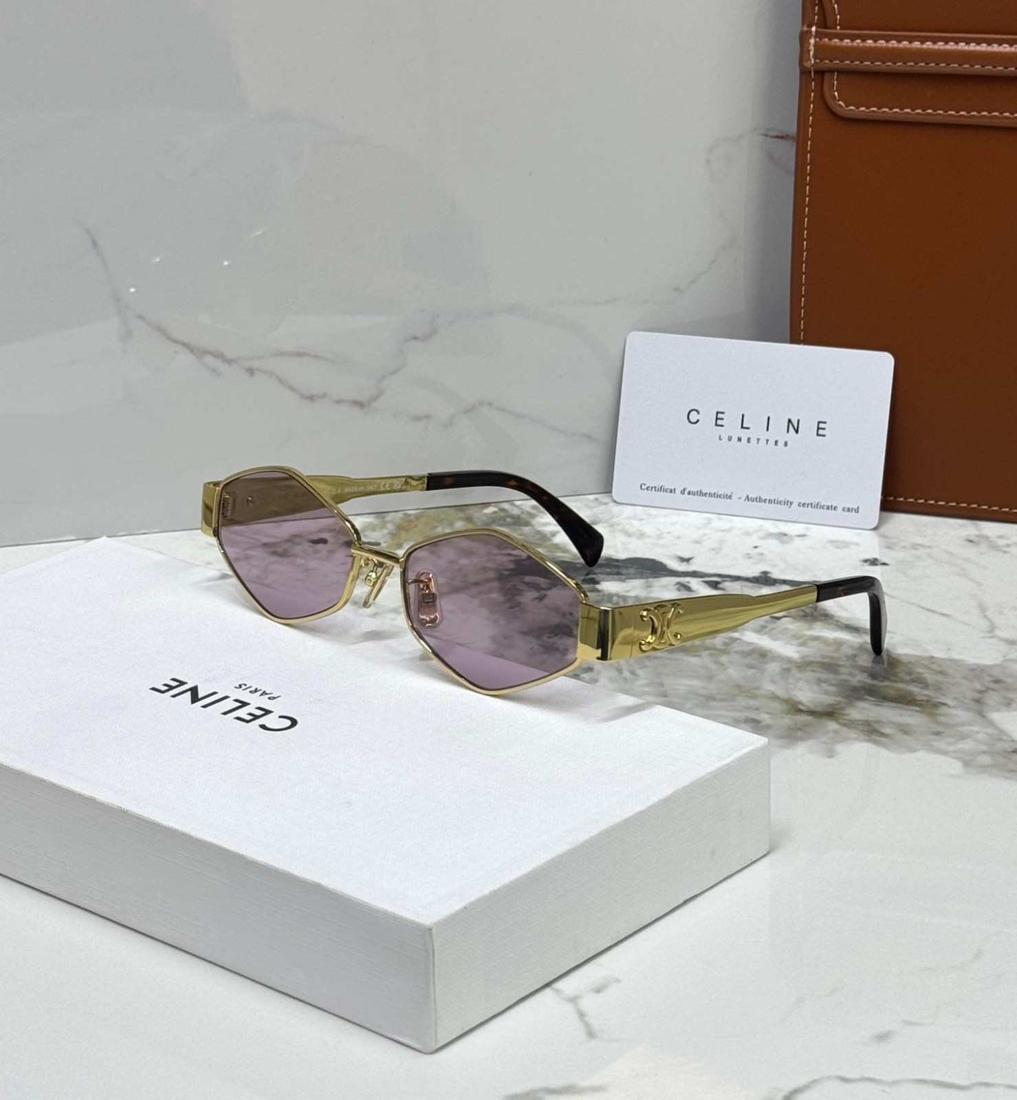 Celine women's hexagonal metal sunglass Pink