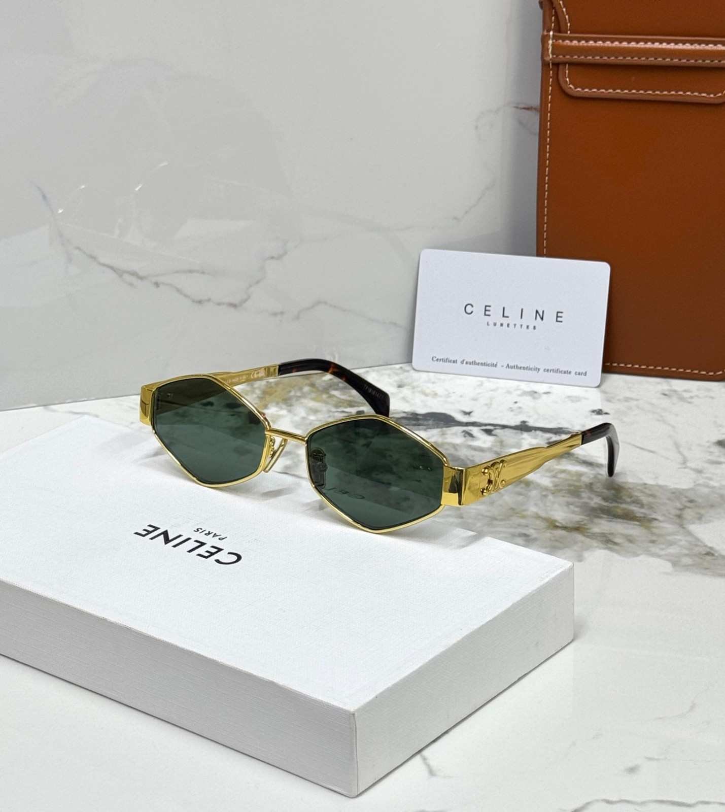 Celine women's hexagonal metal sunglass green