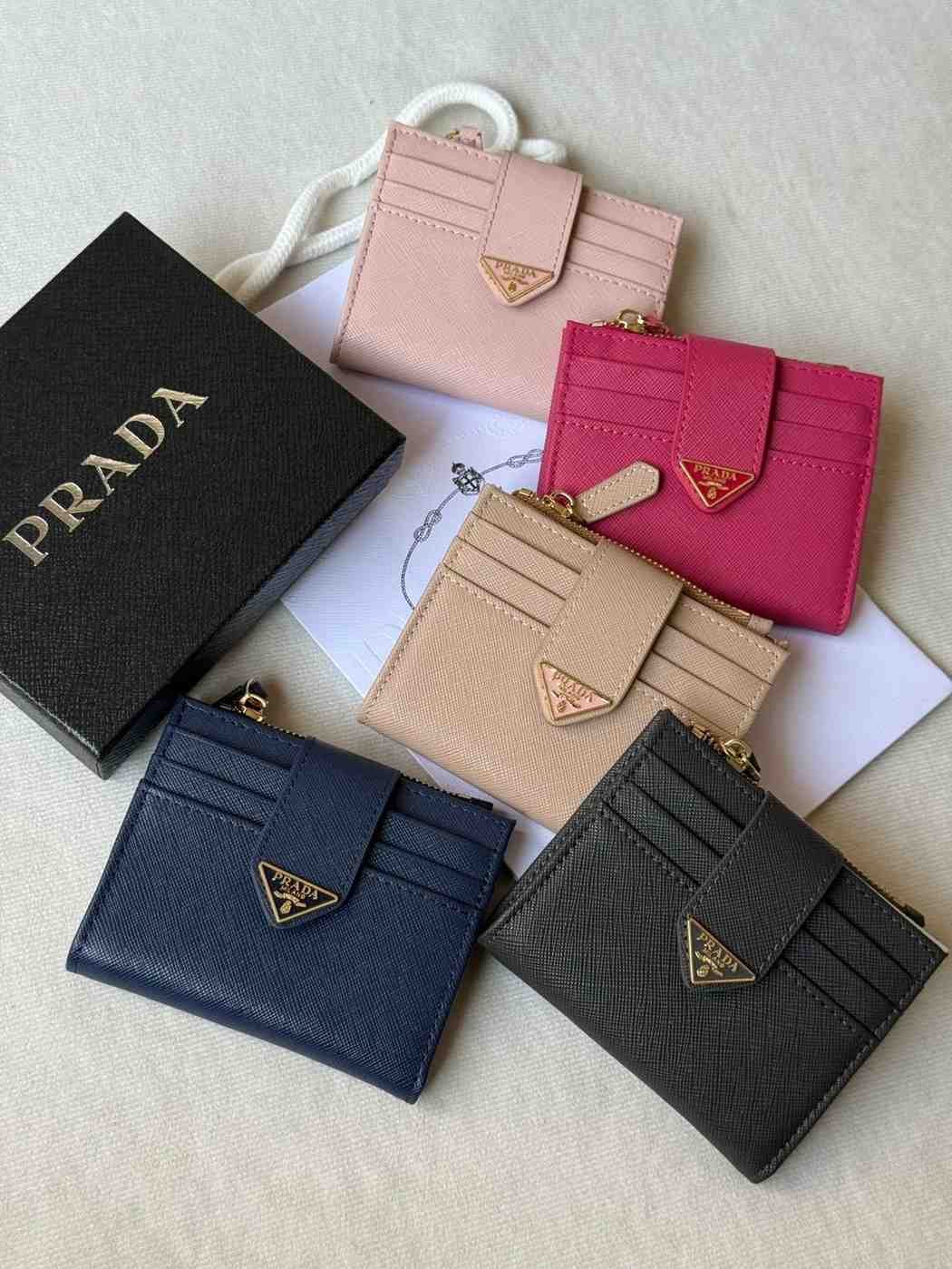 Prada triangle snap small leather wallet