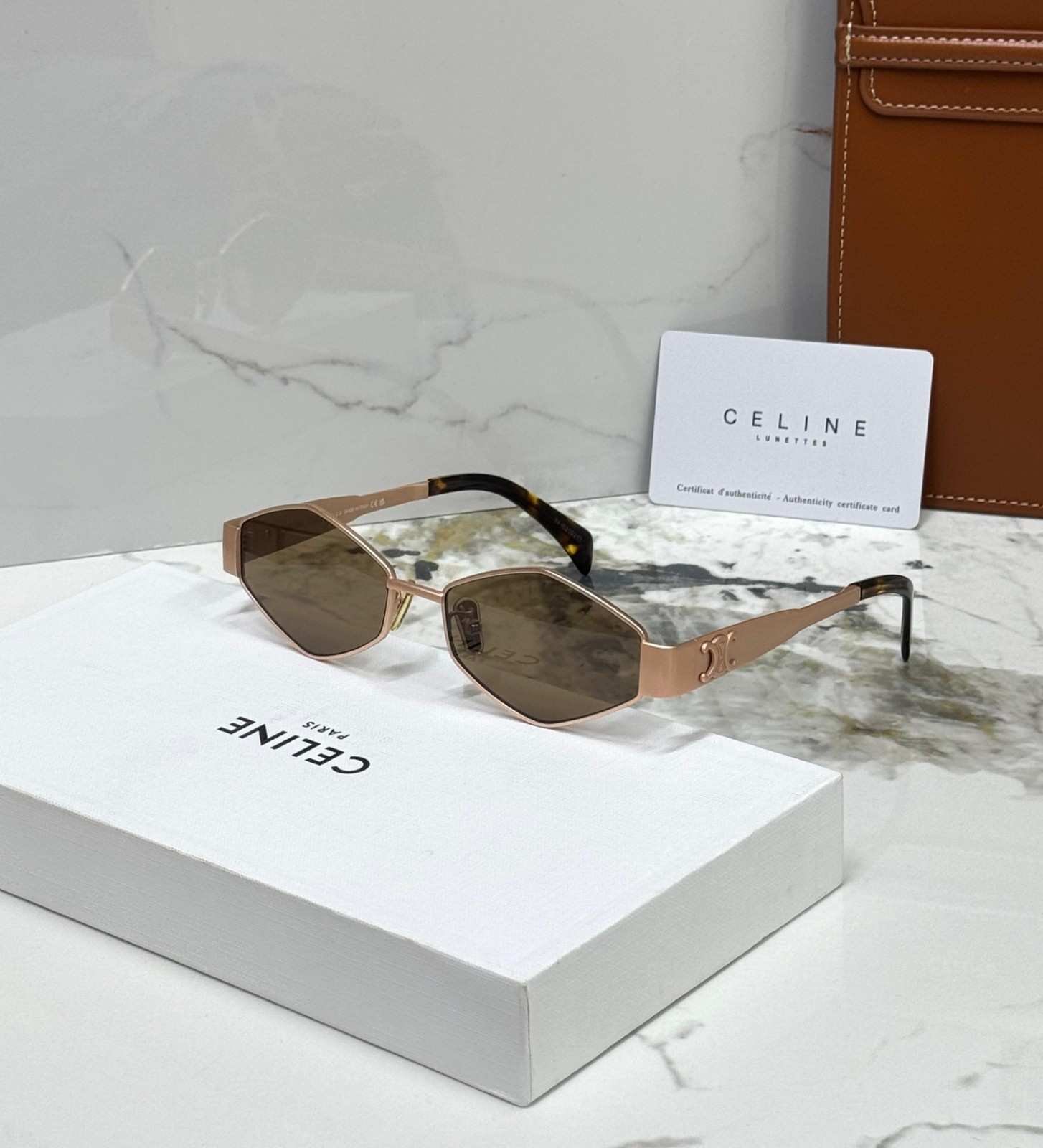 Celine women's hexagonal Pink metal sunglass