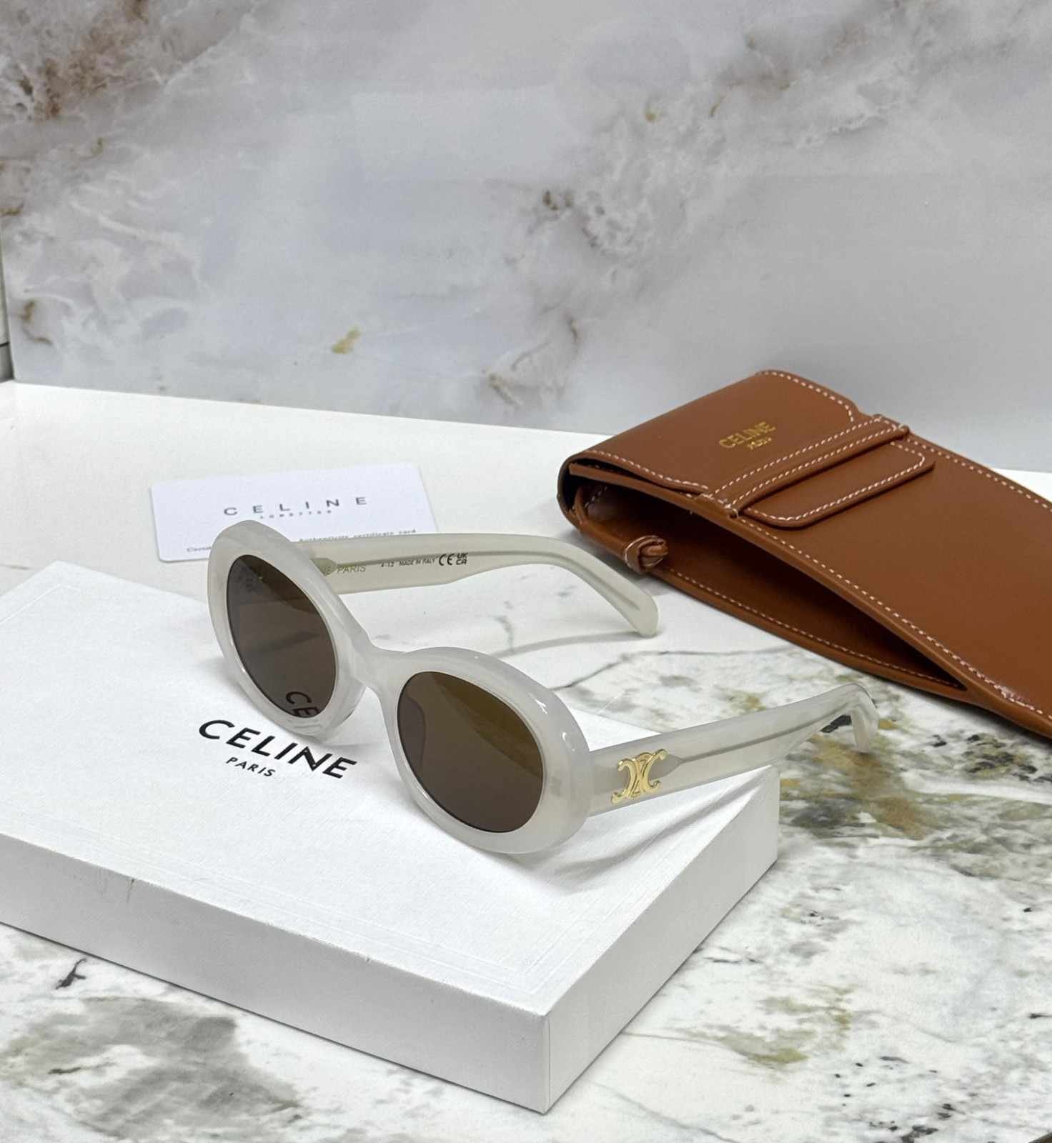 celine triomphe 01 oval sunglasses white in brown lense