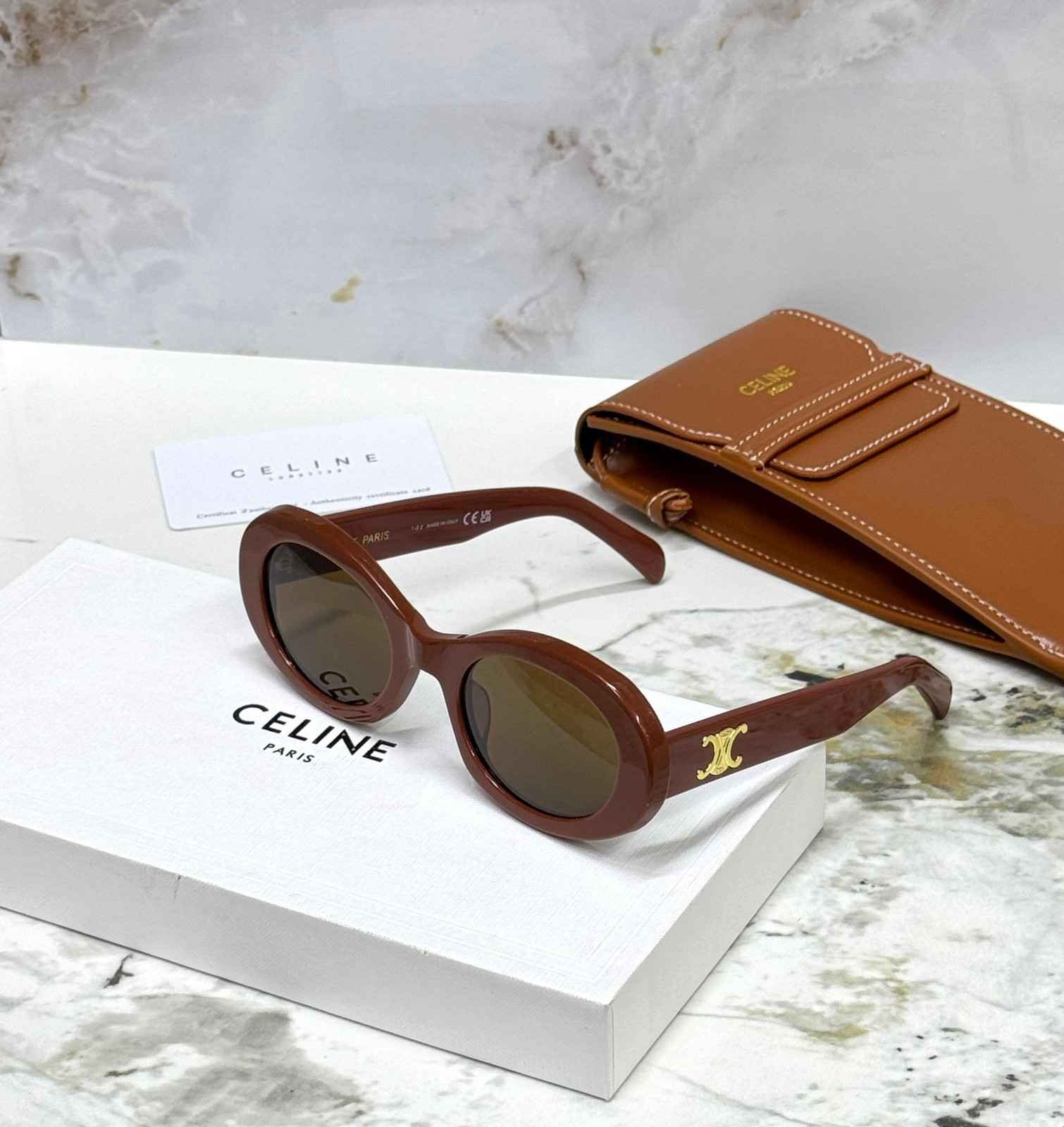 celine triomphe 01 oval sunglasses in brown
