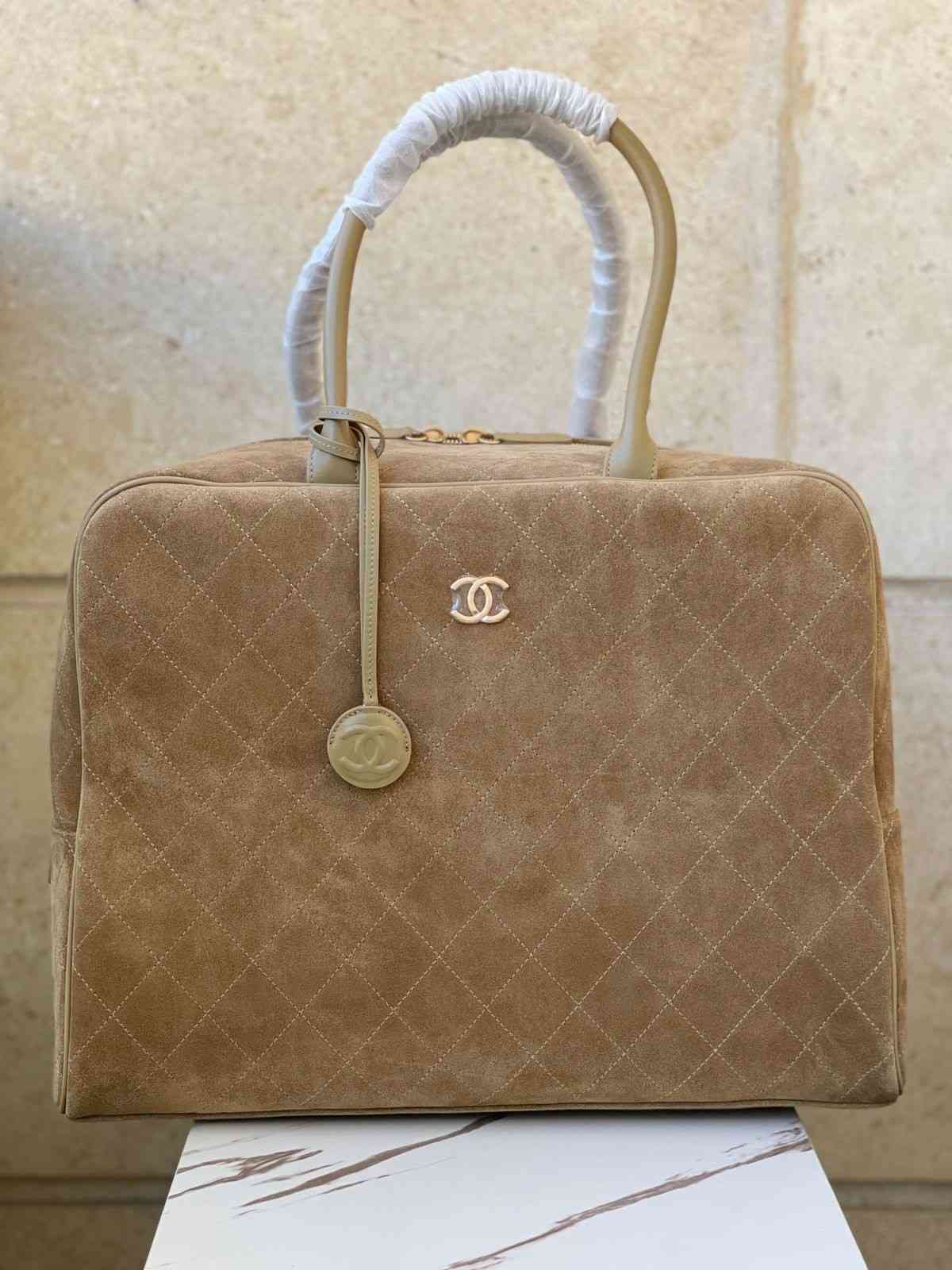 Chanel SS26 suede bowling bag beige