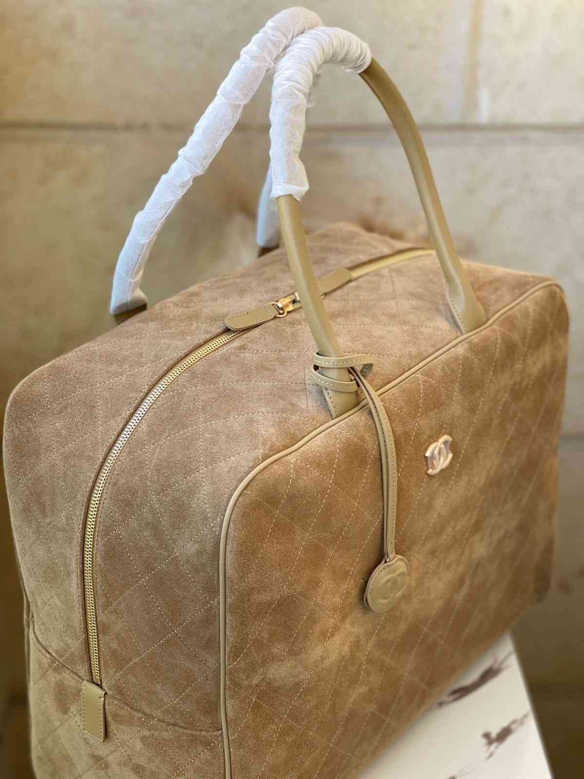 Chanel SS26 suede bowling bag beige