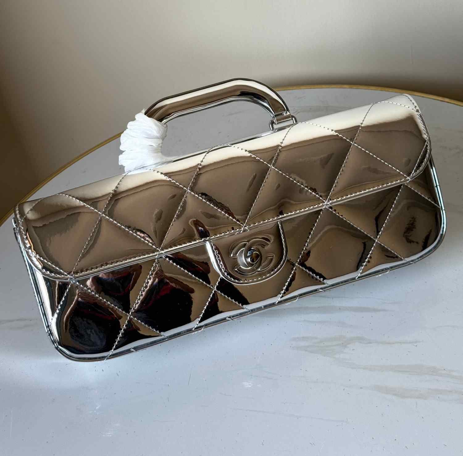 Chanel Metallic Mirror Calfskin & Gold-Tone Metal Top Handle Bag
