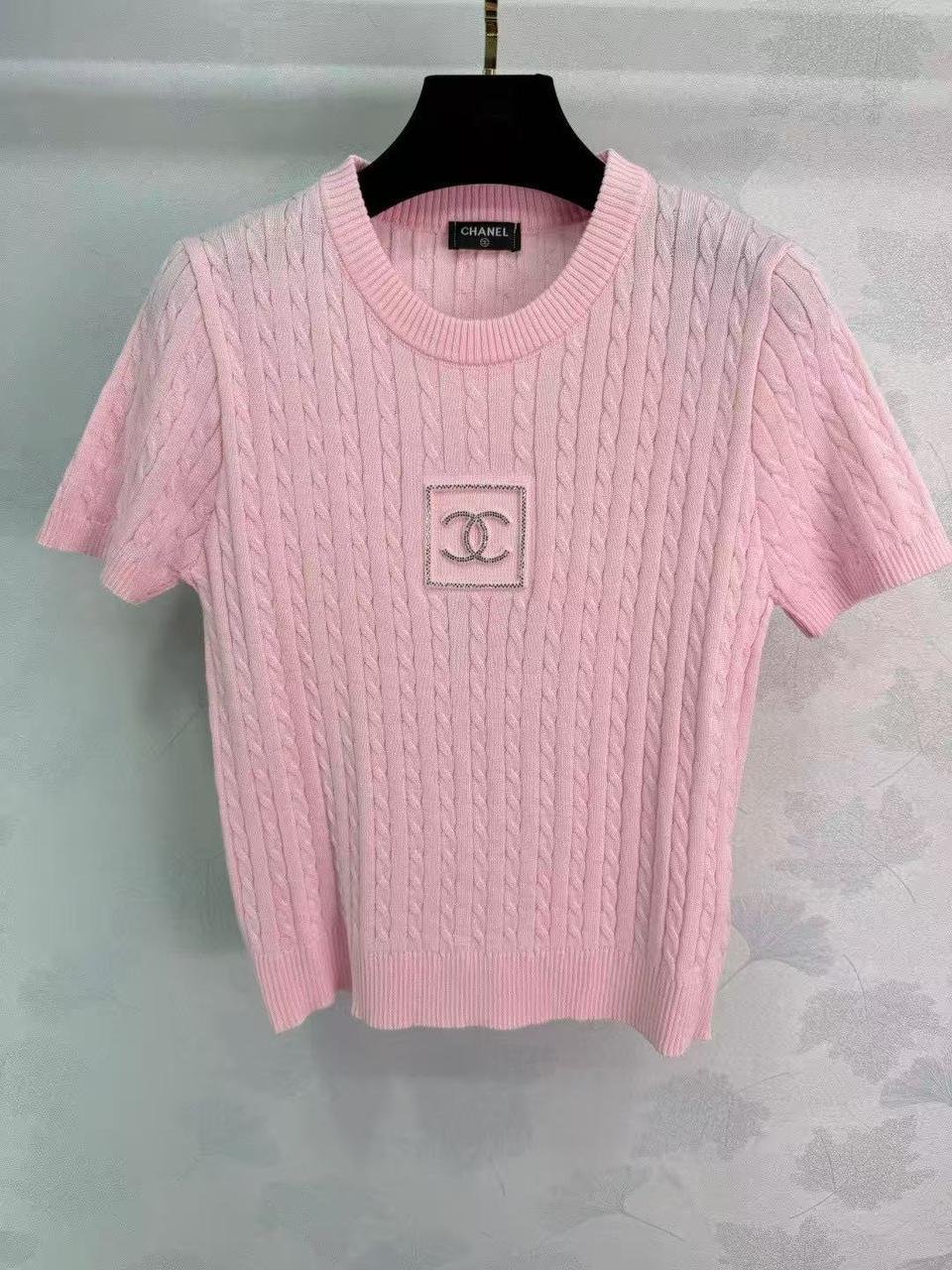 Chanel Sweater CC Cable Knit Pink