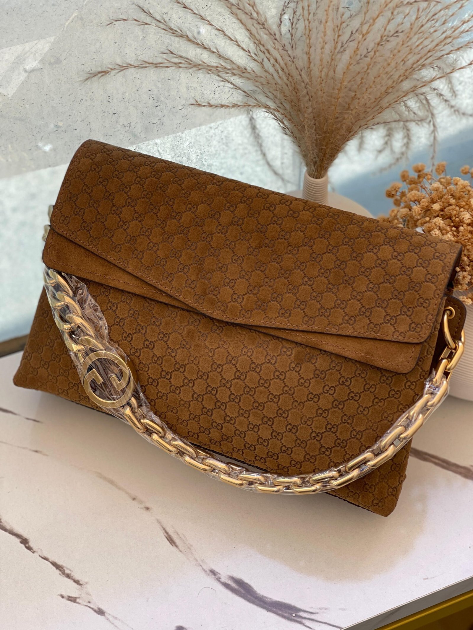 Gucci Shoulder Bag GG Chain Brown