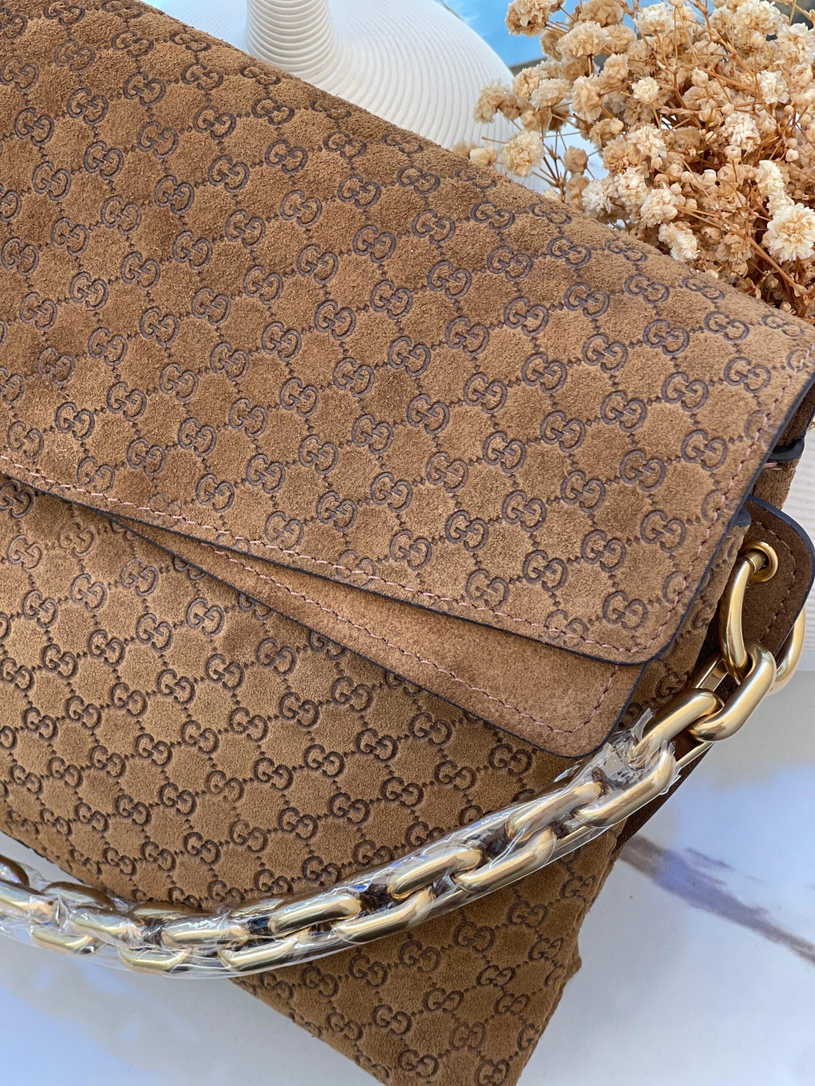 Gucci Shoulder Bag GG Chain Brown