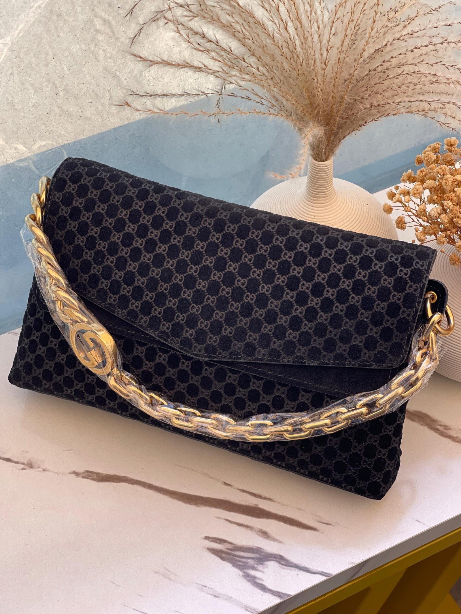 Gucci Shoulder Bag GG Chain Blue