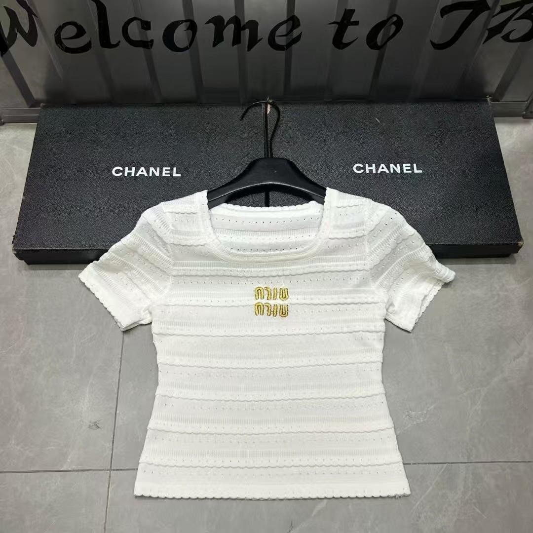 Miu Miu Knit Top Stripe Pattern White