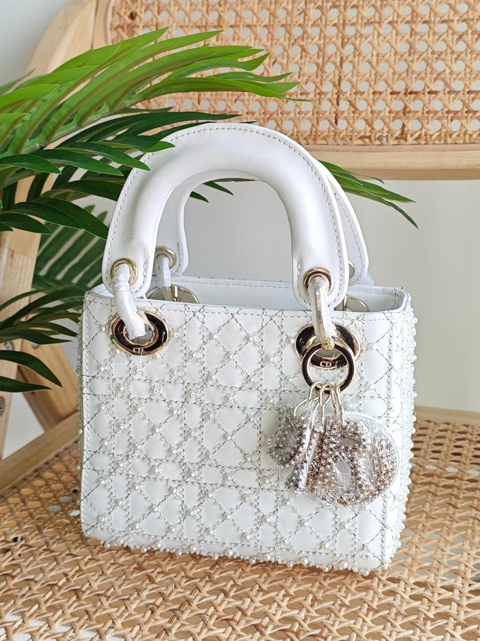 Mini Lady Dior Bag Jardin Motif Embroidered White