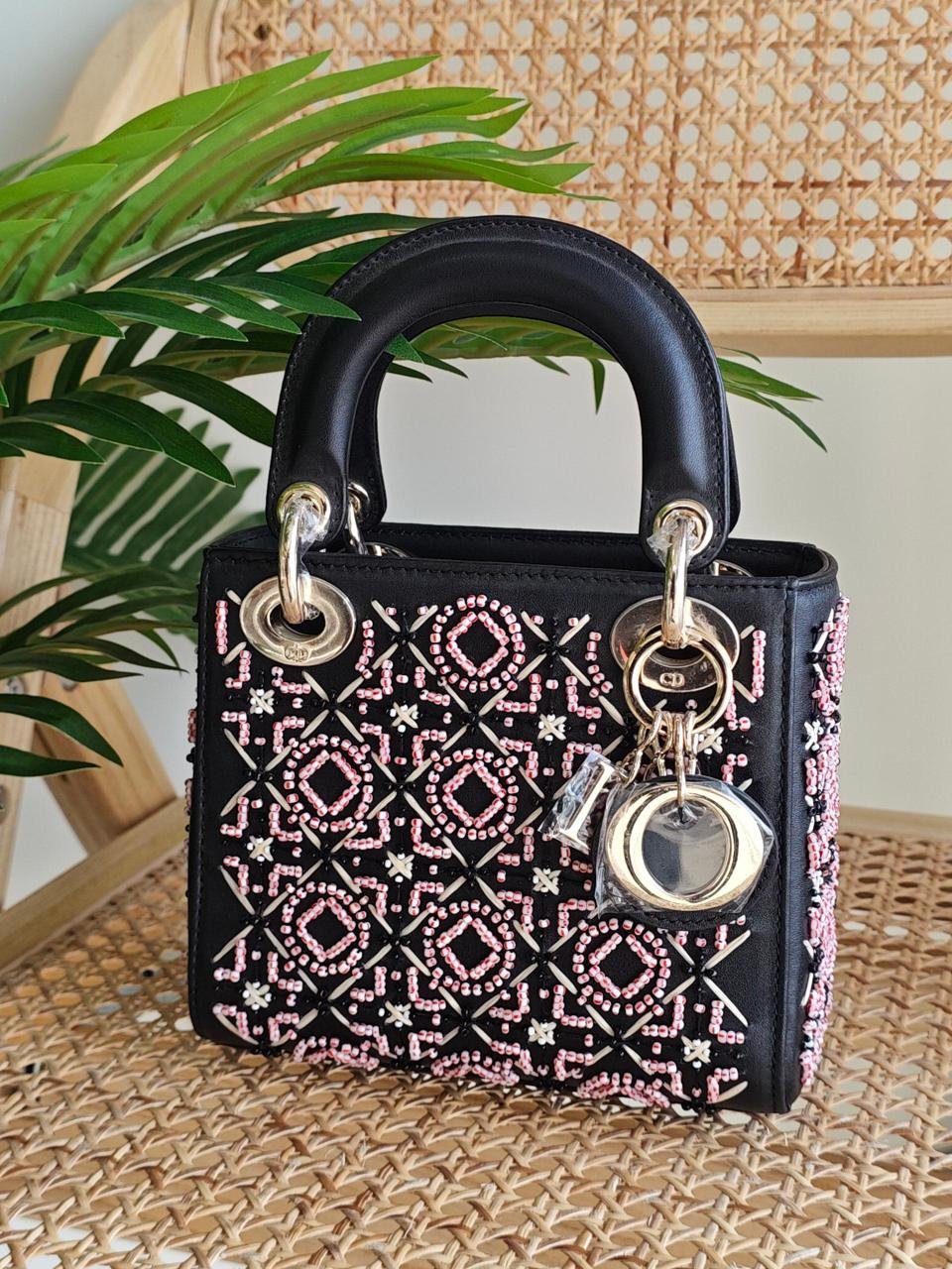 Mini Lady Dior Bag Jardin Motif Embroidered Blue