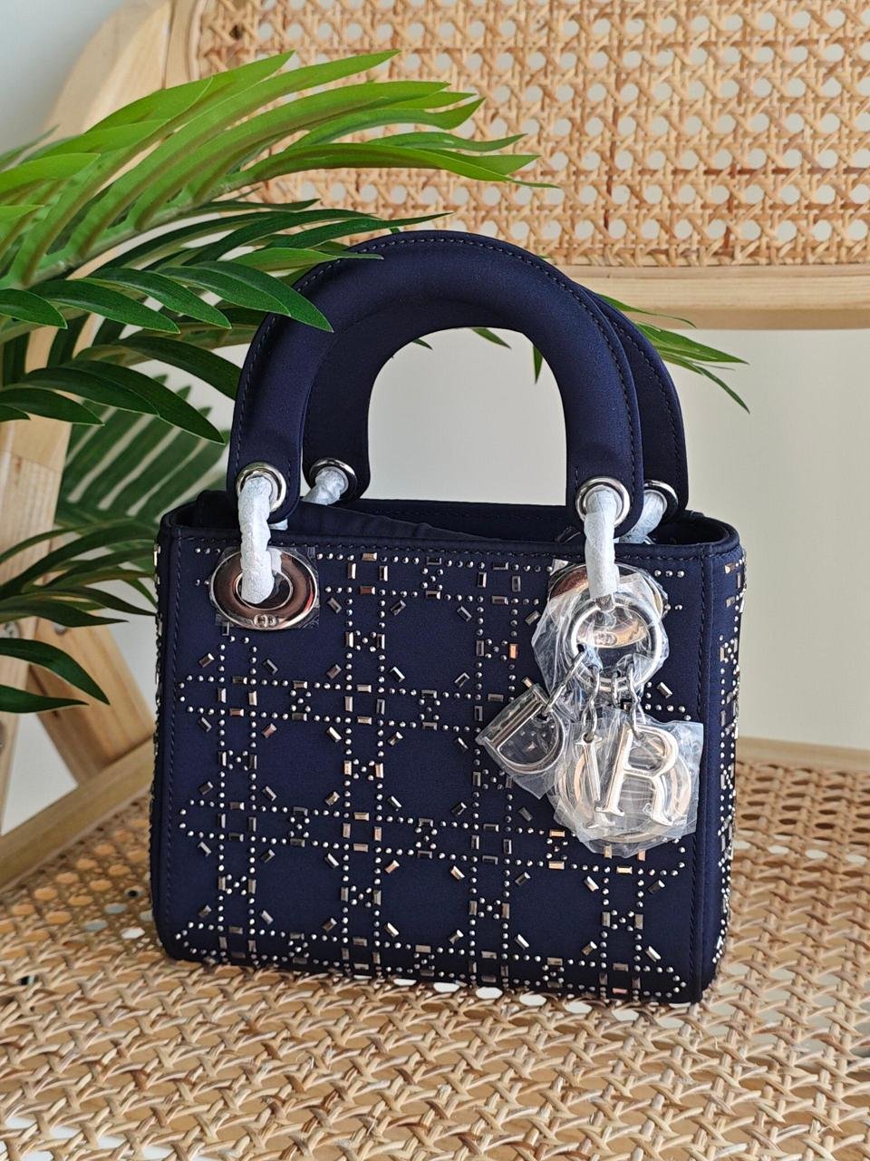 Mini Lady Dior Bag Jardin Motif Embroidered Blue