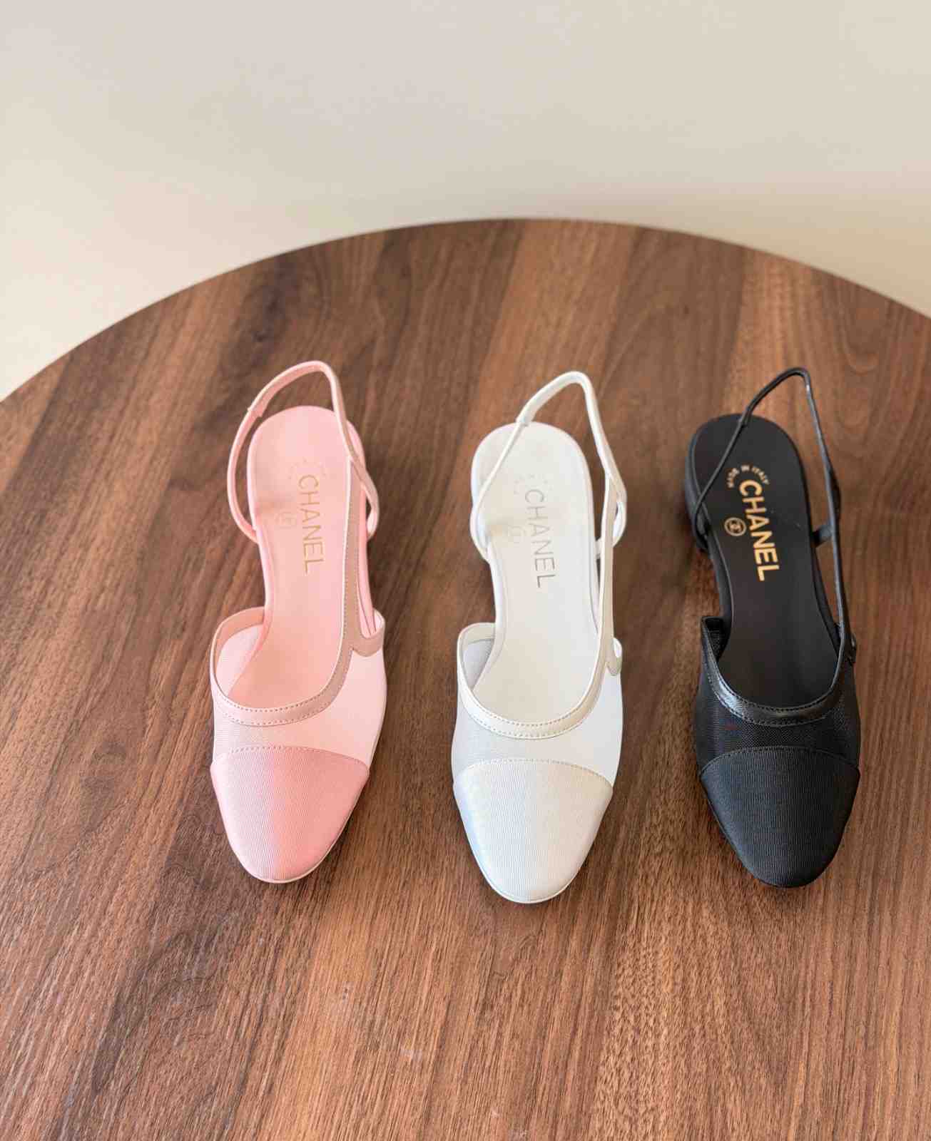 Chanel Lambskin Cap Toe CC Slingback Sandals