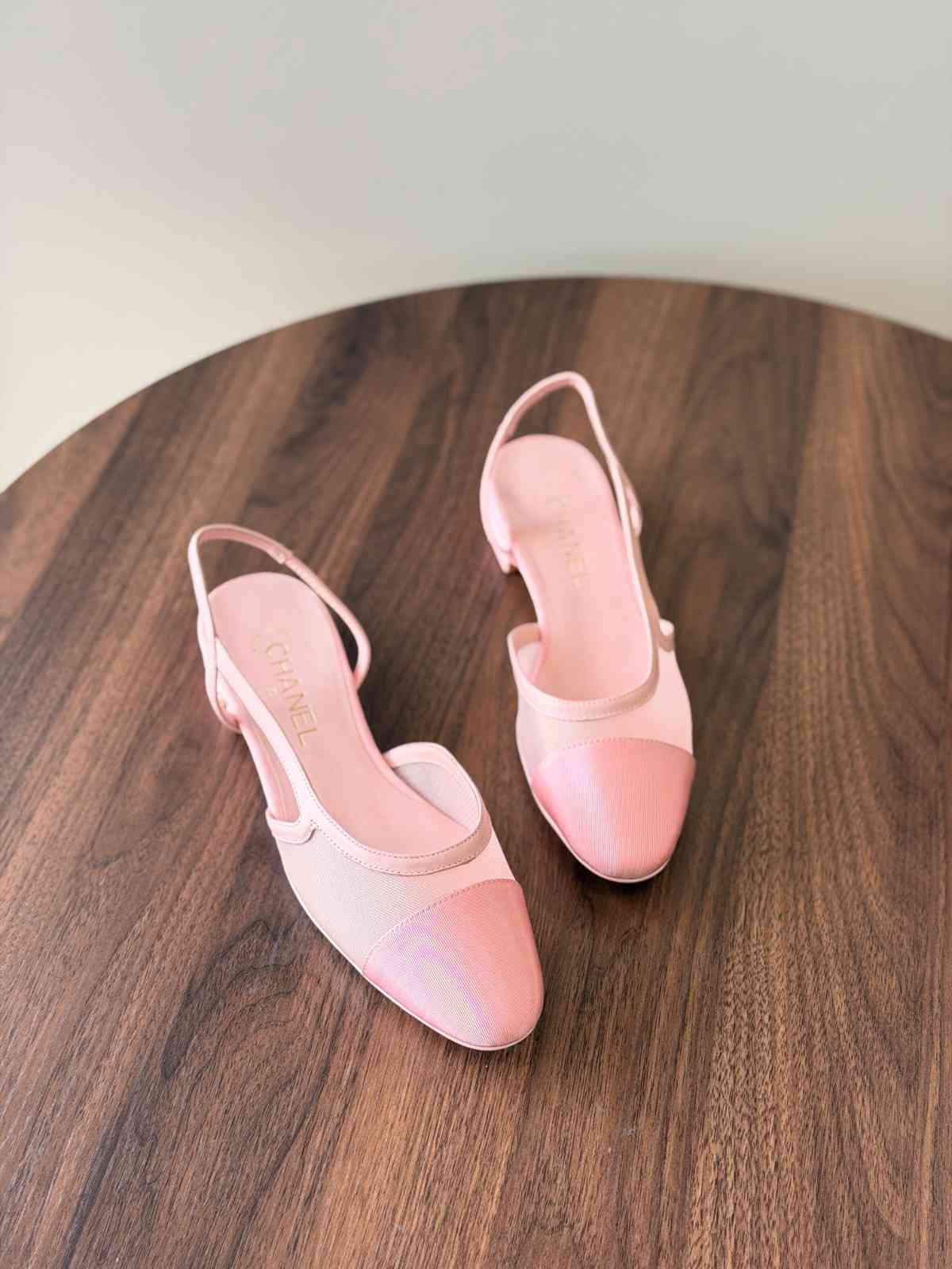 Chanel Lambskin Cap Toe CC Slingback Sandals in pink