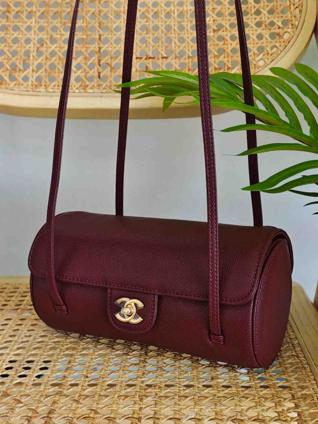 Chanel Preppy Coco Bowling Bag in maroon colour
