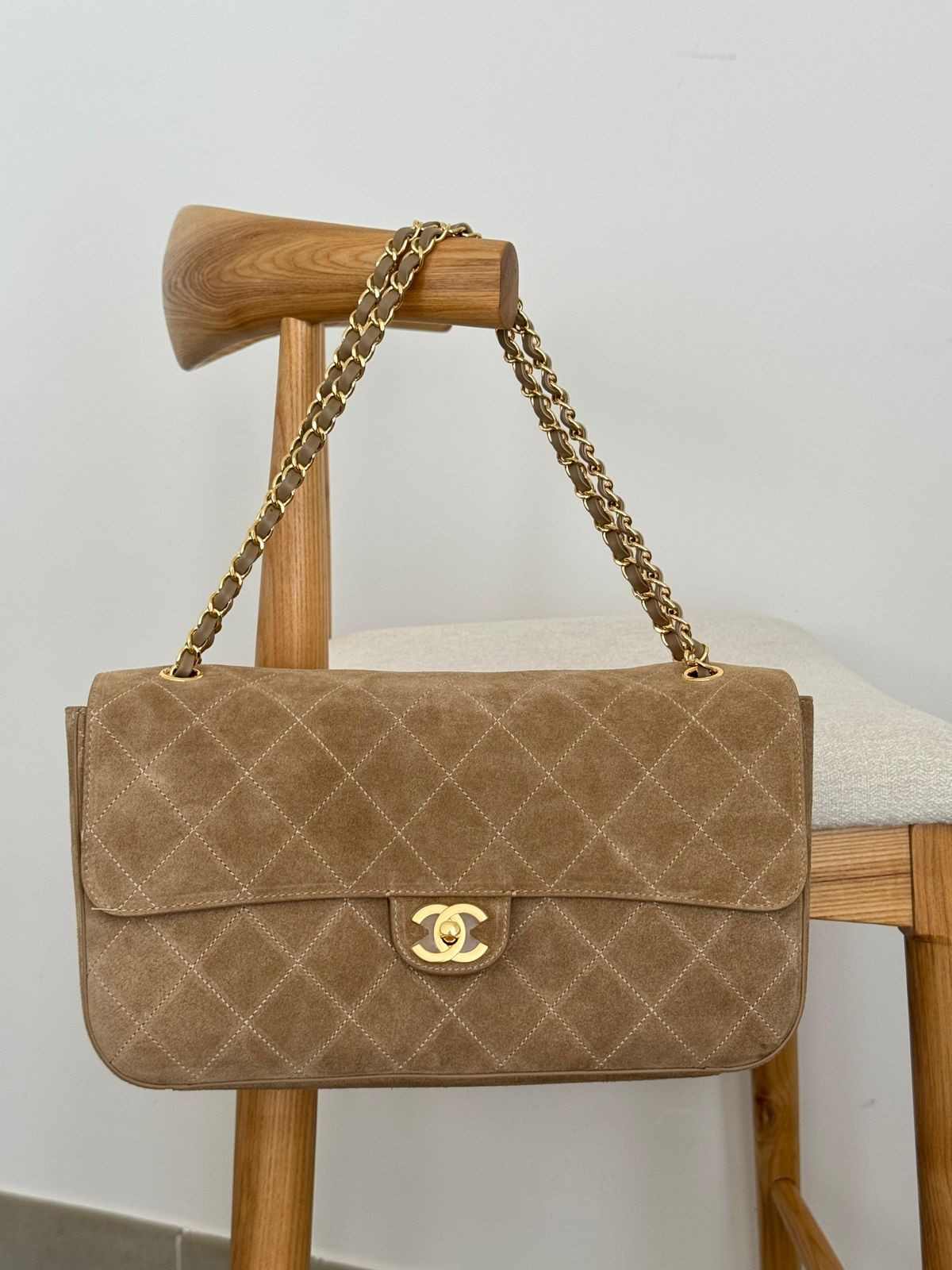 Chanel Maxi Souplissimo Flap Bag Dark Beige Suede Calfskin