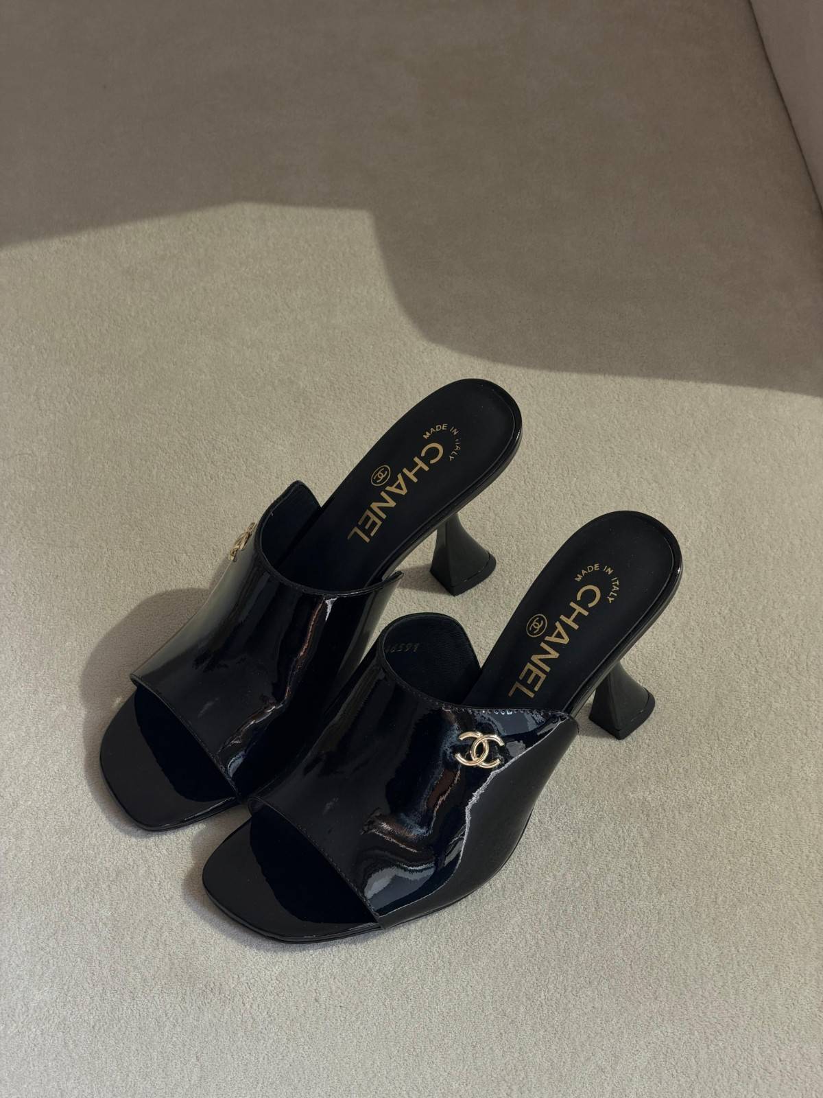 Chanel Ivory Patent Calfskin Mules - Image 2