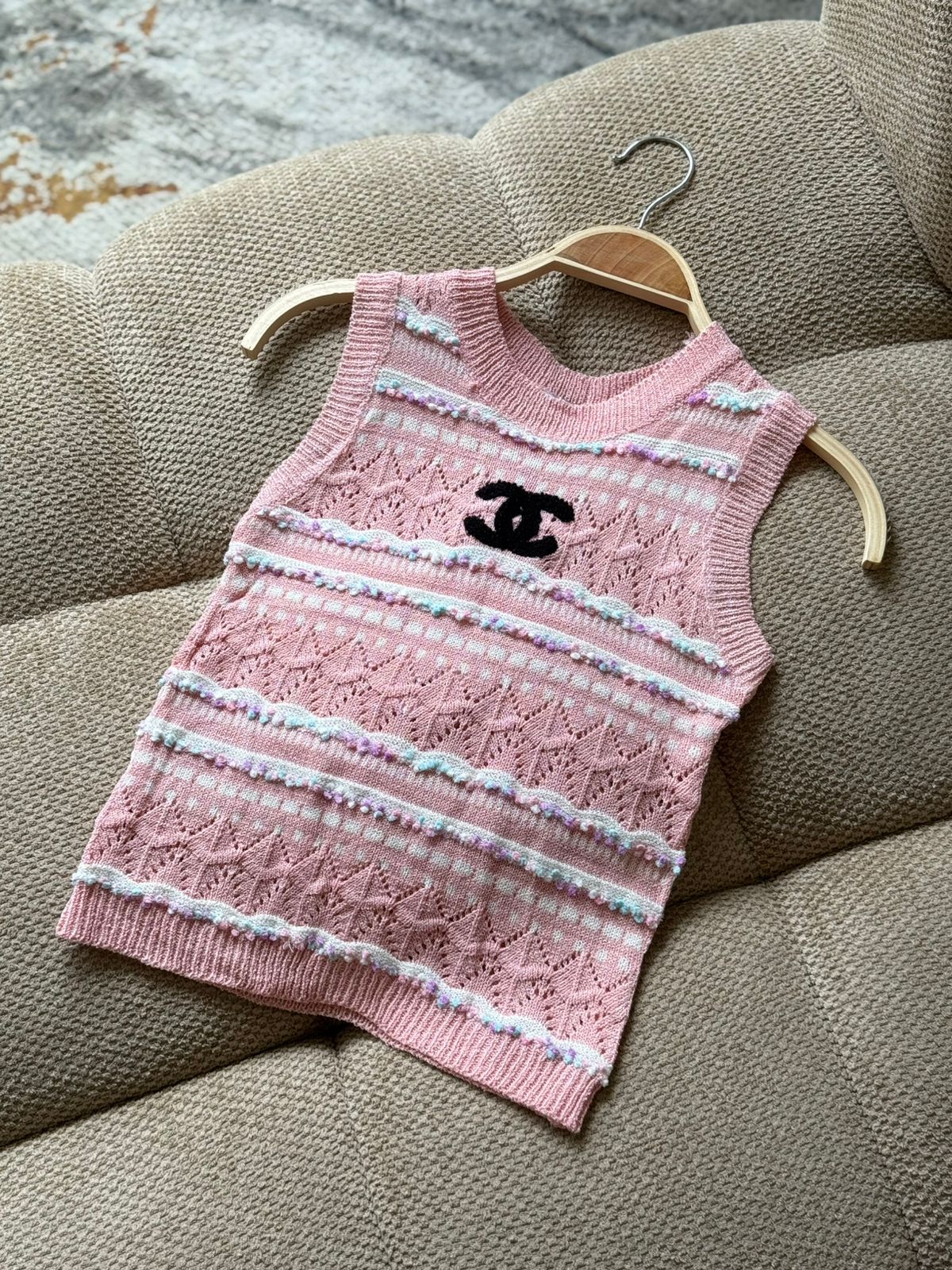 Chanel Blue Striped Knit Tank Top - Image 2