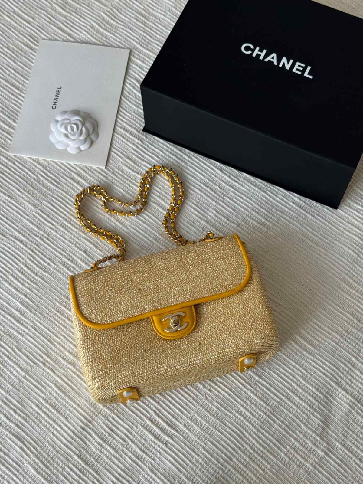 Chanel Raffia Flap Bag Leather Trim And Light Gold Hardware - Image 3