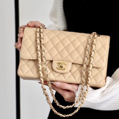 Chanel classic double flap bag beige medium