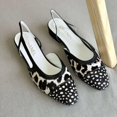 CHANEL Slingback Ballerina Flats Leopard Print