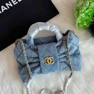 Chanel Bow Bag Shiny Lambskin & Gold-Tone Metal Denim