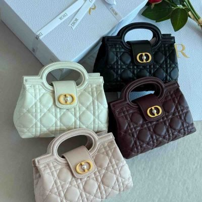 Dior Jolie Top Handle Mini Bag Latte Cannage Lambskin white colour