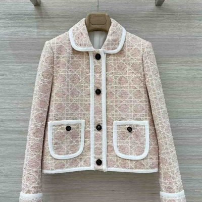 Dior Macrocannage Jacket Cotton Blend Tweed Sweater pink colour