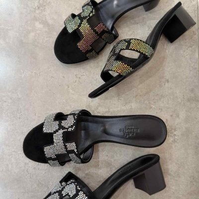 Hermes Rhinestone Motif Oasis H Cut-out Sandal