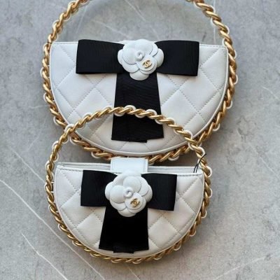 Chanel 23K camellia round pouch White 13 cm