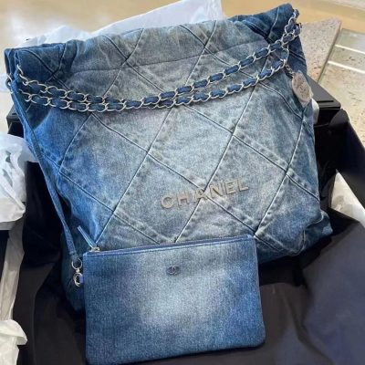 Chanel 22 denim tote bag blue medium