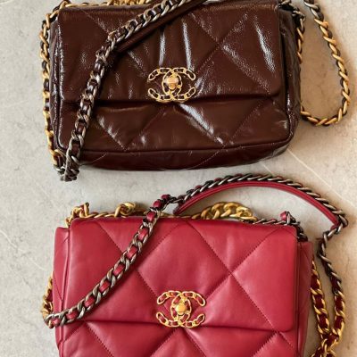 Chanel 19 leather flap bag Maroon 30 cm