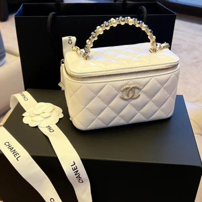 Chanel white classic vanity case small