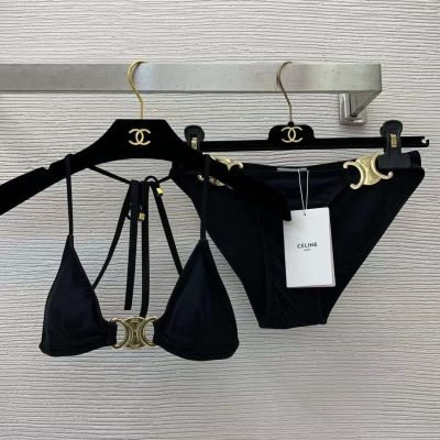 Celine Triomphe Logo Bikini Black