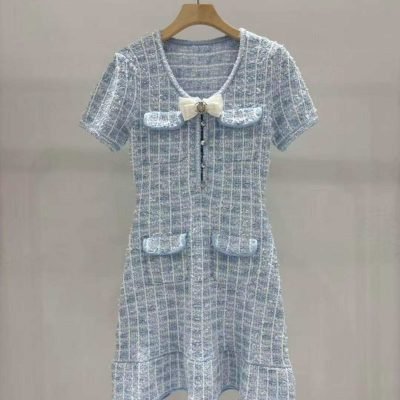 self portrait blue knit mini dress