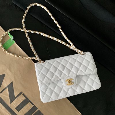 Chanel white caviar double flap small