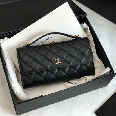 chanel flap phone holder with chain black