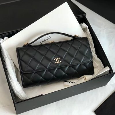 chanel flap phone holder with chain black