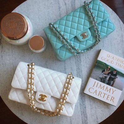 Chanel classic flap small white