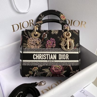 Dior medium lady d lite jardin bag black