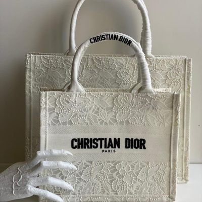 Dior d lace embroidery book tote white