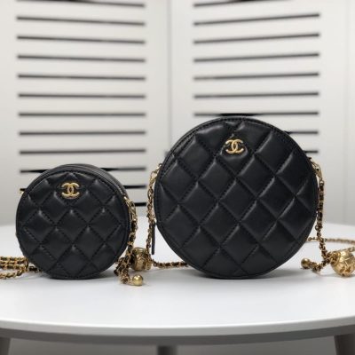 Chanel pearl crush round bag black