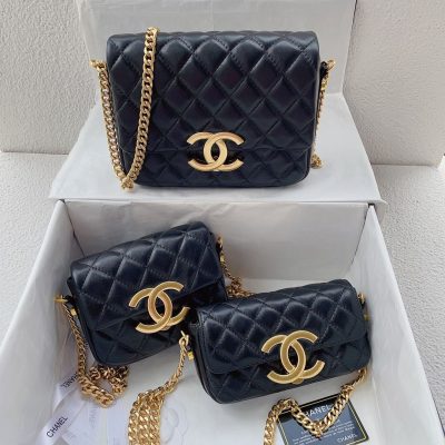 chanel waxed leather square flap bag black