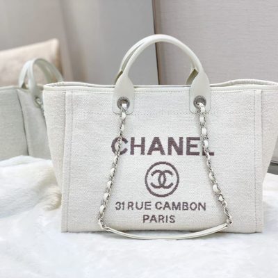 chanel deauville canvas tote white