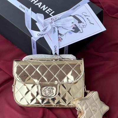 Chanel star coin purse shiny golden
