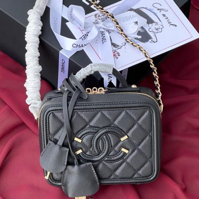 Chanel black filigree vanity case