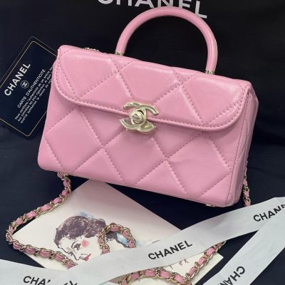 chanel flap bag with top handle Pink
